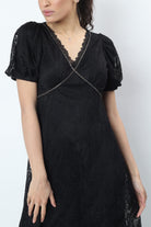 نتشي فستان طويل سهرة شفاف مبطن كم قصير منفوخ