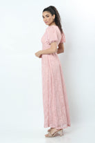 نتشي فستان طويل سهرة شفاف مبطن كم قصير منفوخ