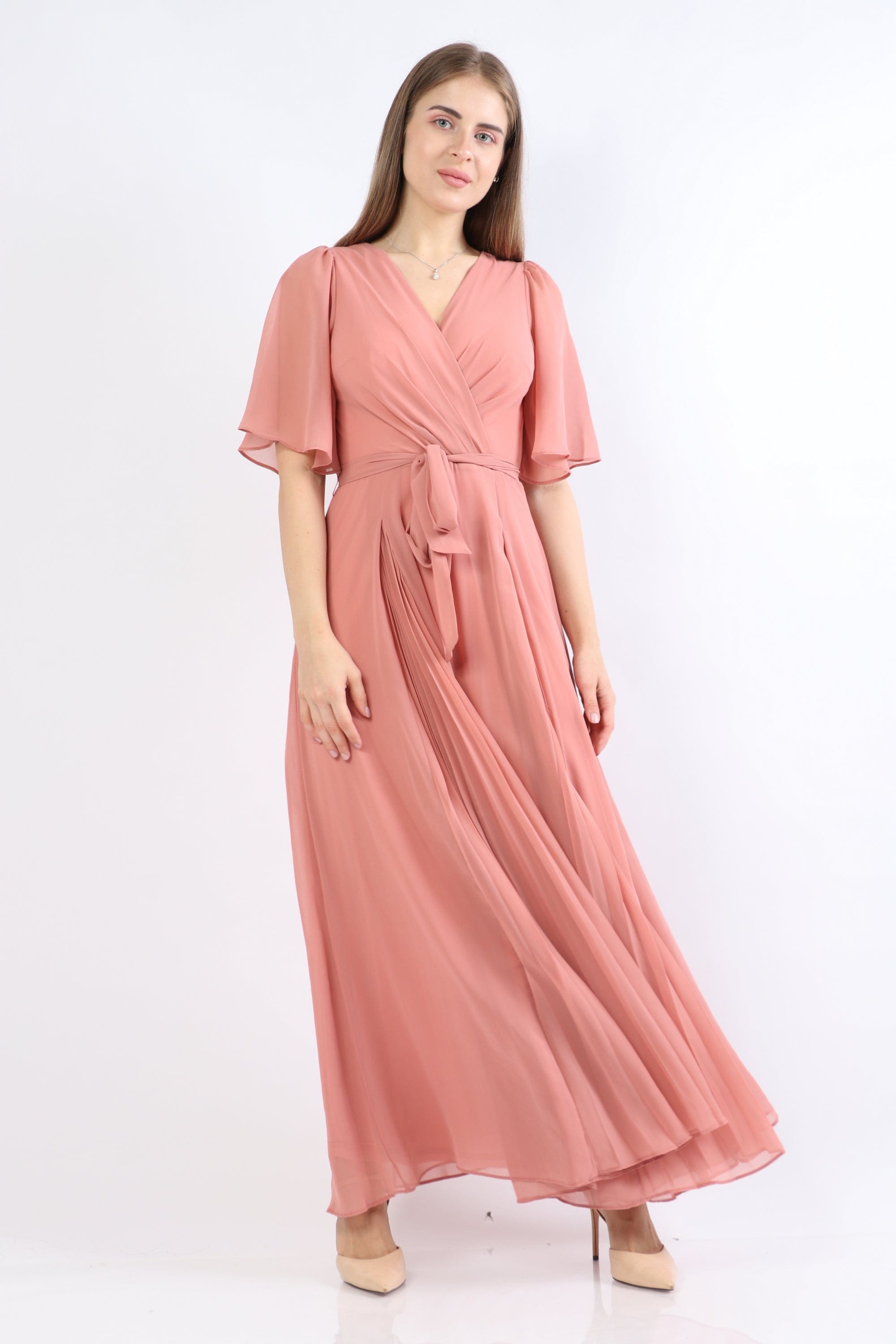 نتشي فستان ماكسي طويل نص كم شفاف