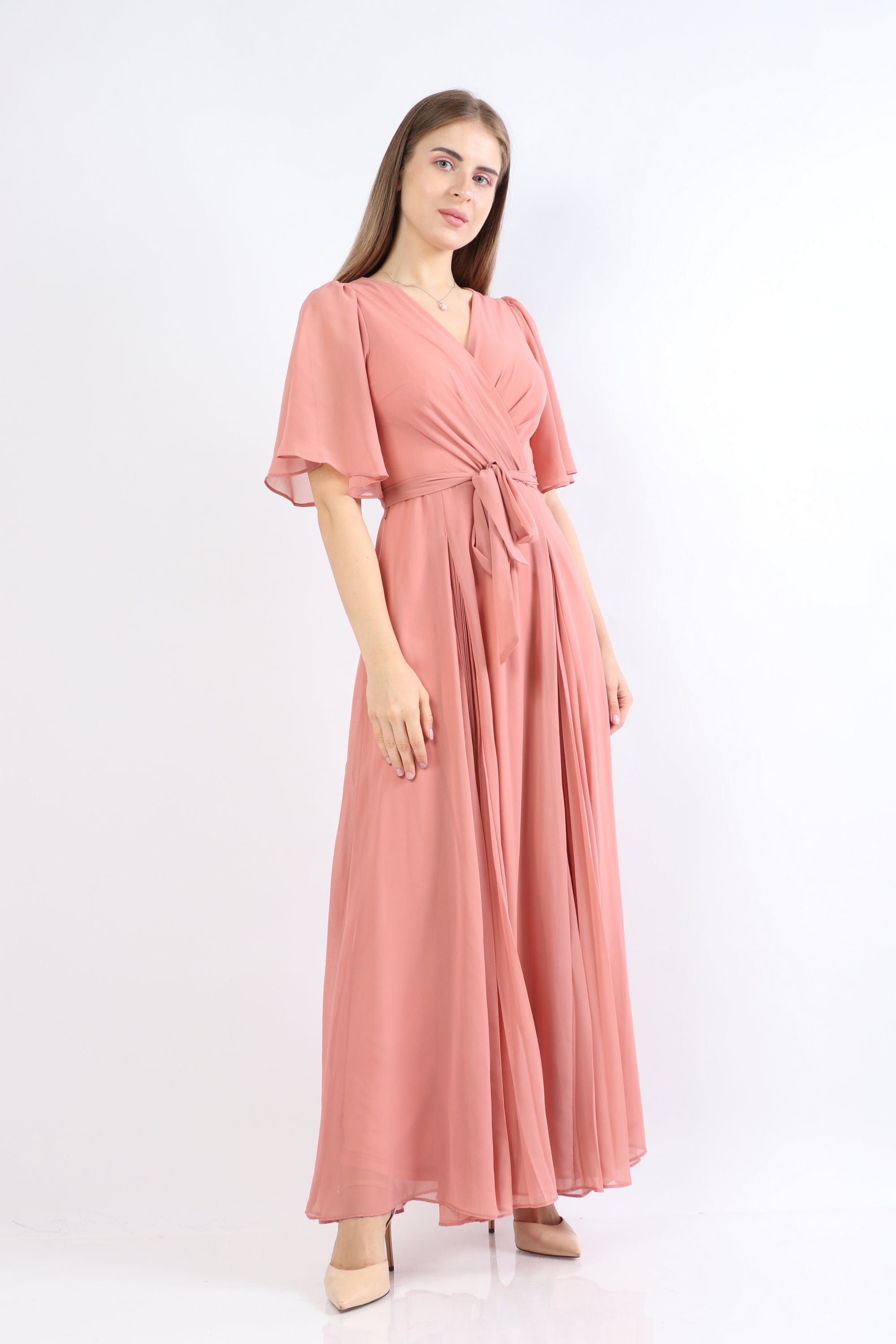 نتشي فستان ماكسي طويل نص كم شفاف