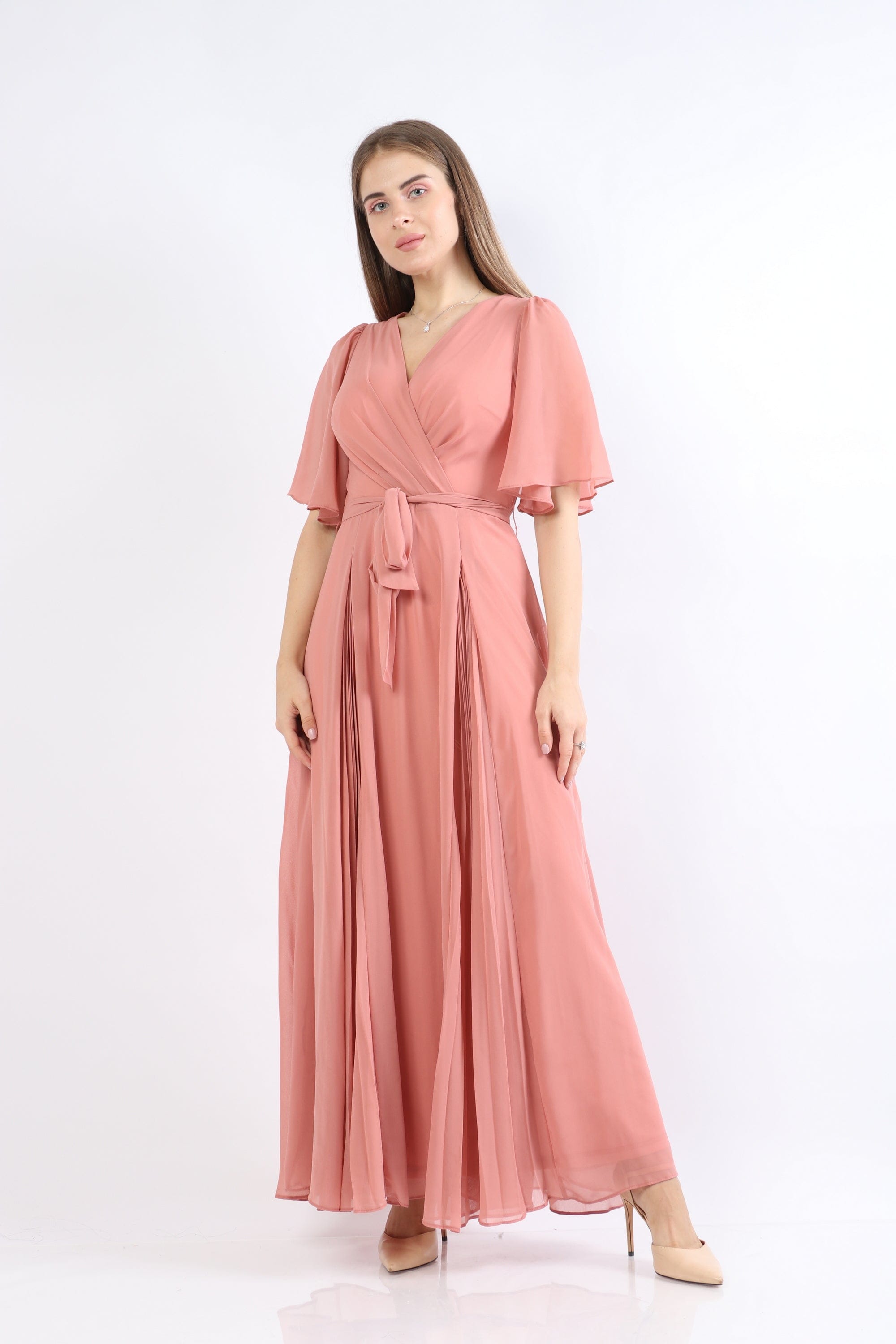 نتشي فستان ماكسي طويل نص كم شفاف