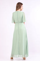 نتشي فستان ماكسي طويل نص كم شفاف