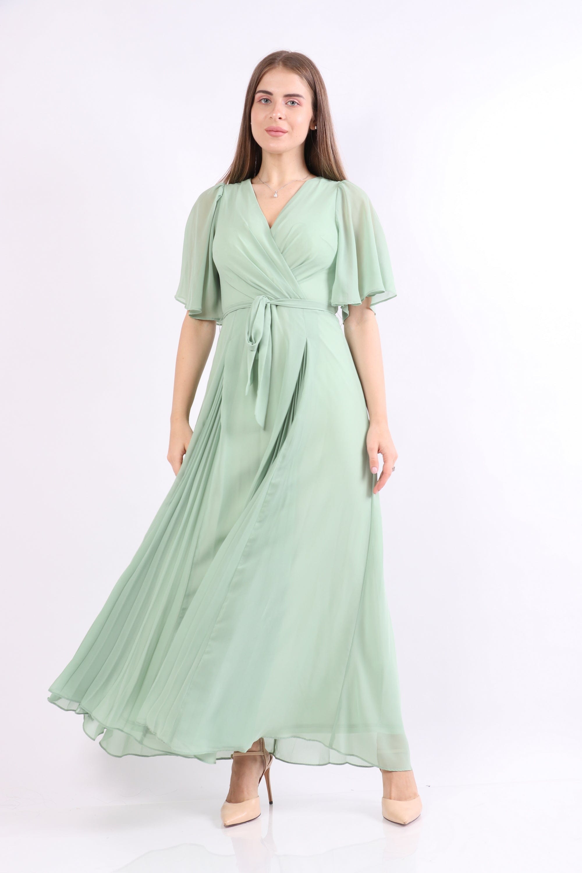 نتشي فستان ماكسي طويل نص كم شفاف