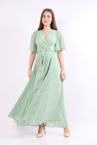 نتشي فستان ماكسي طويل نص كم شفاف