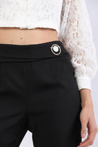 نتشي بنطلون كلاسيك سادة طويل مع حلقة على الخصر نسائي