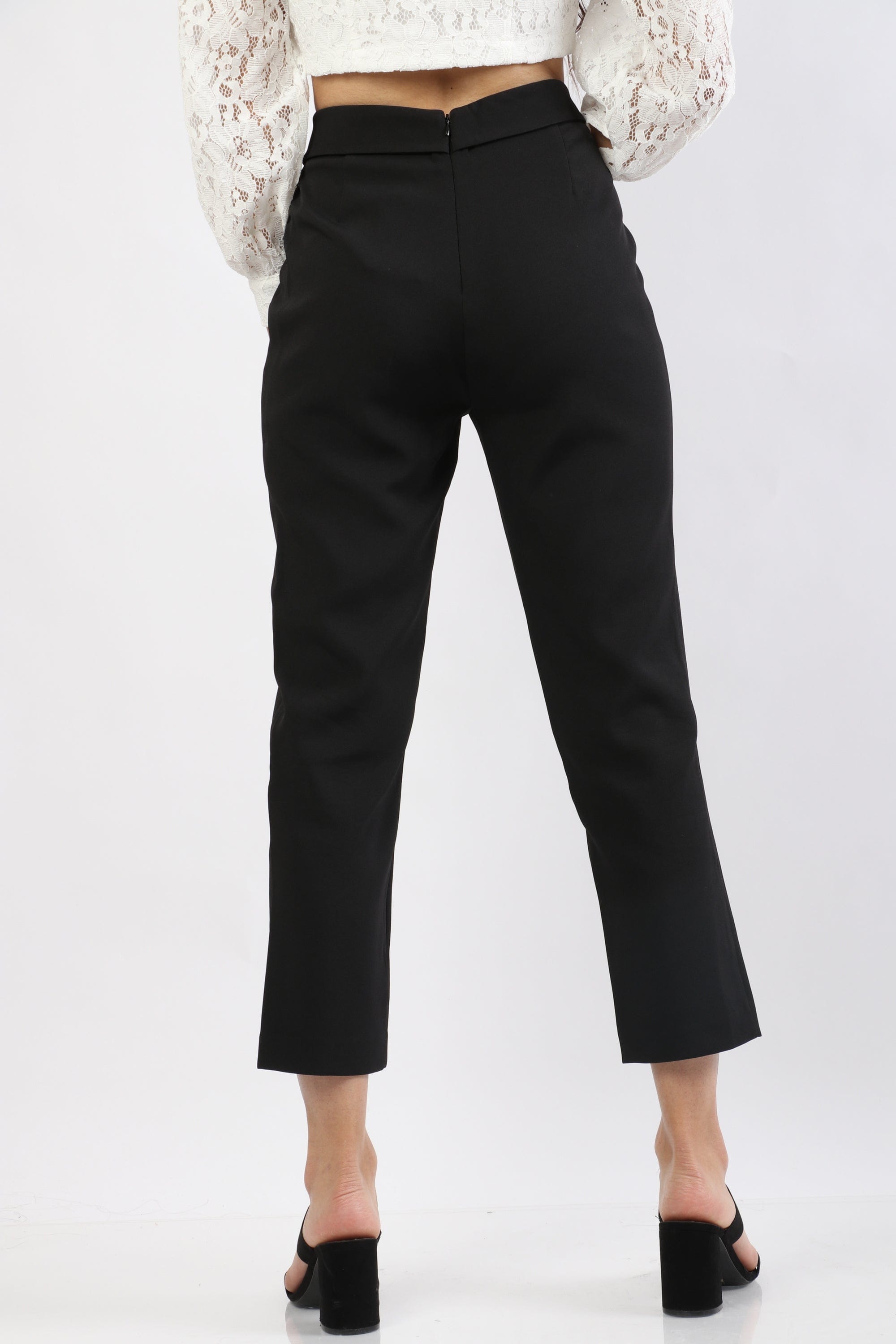 نتشي بنطلون كلاسيك سادة طويل مع حلقة على الخصر نسائي