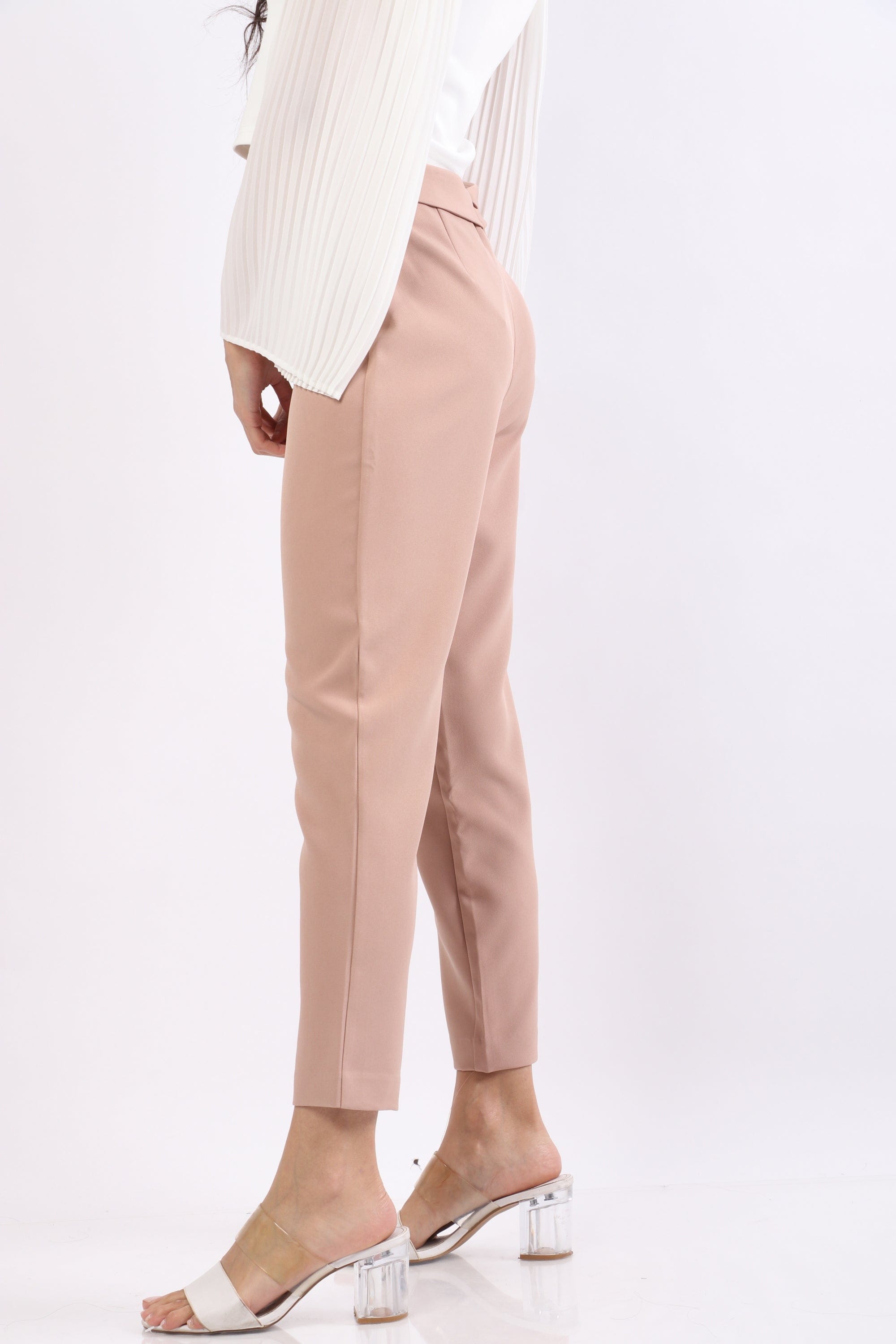 نتشي بنطلون كلاسيك سادة طويل مع حلقة على الخصر نسائي