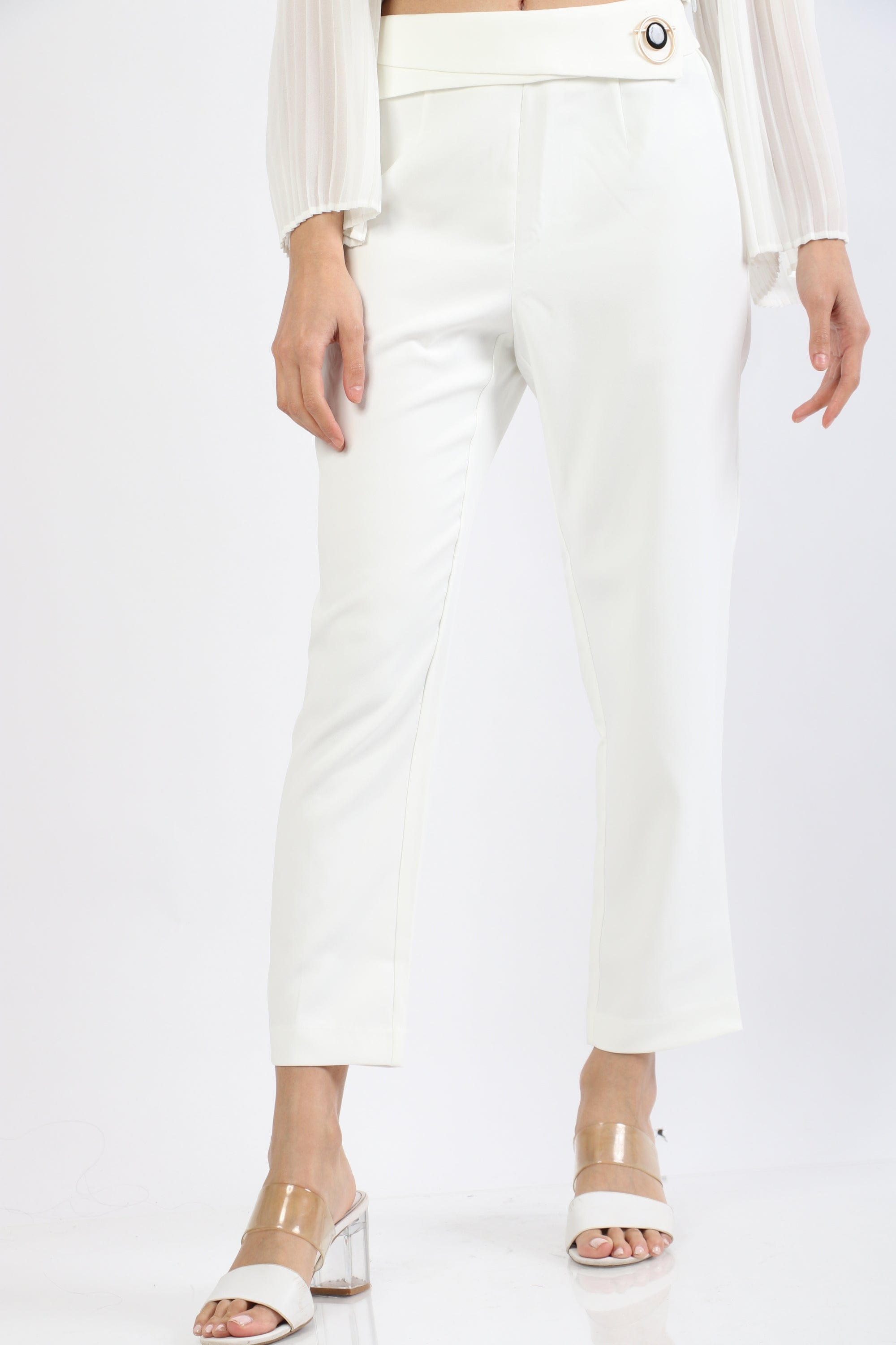 نتشي بنطلون كلاسيك سادة طويل مع حلقة على الخصر نسائي