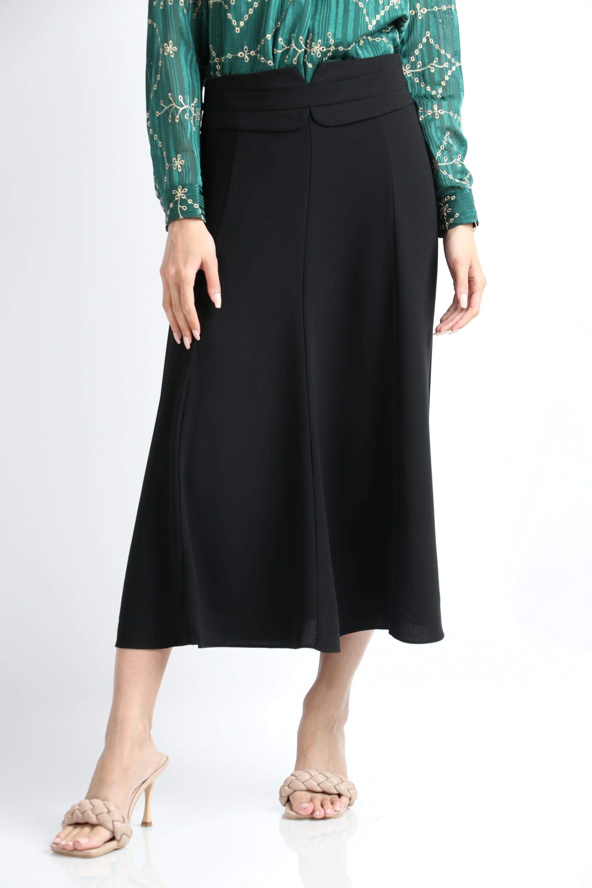 نتشي تنورة ميدي رسمية مزين بحزام مدمج