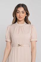 نتشي فستان ميدي سادة بكسرات من أسفل بأزرار جانبية نسائي