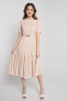 نتشي فستان ميدي سادة بكسرات من أسفل بأزرار جانبية نسائي