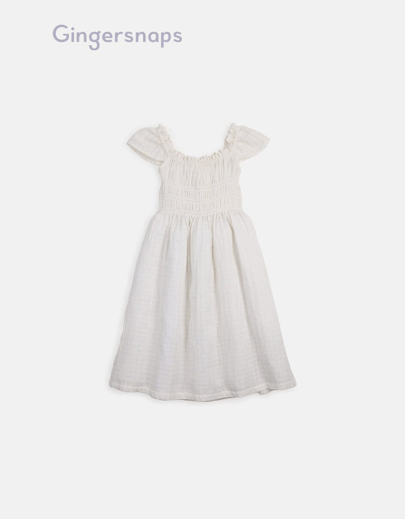 جينجرسنابس فستان مزموم من أعلى واسع من أسفل كم قصير بناتي أبيض