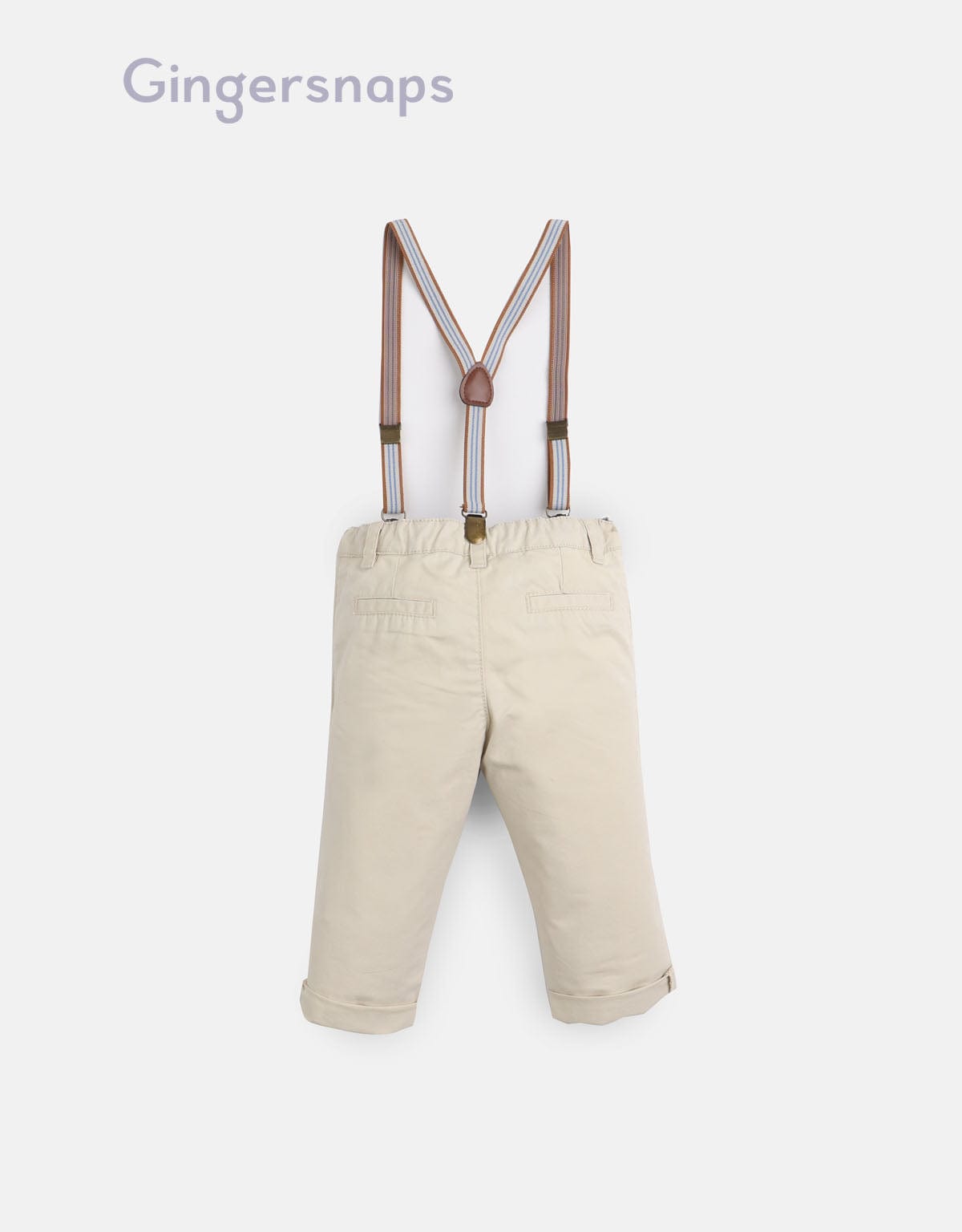 جينجرسنابس بنطال اولادي للرضع سادة بثنية من الأسفل بحمالات بيج