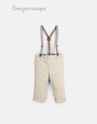 جينجرسنابس بنطال اولادي للرضع سادة بثنية من الأسفل بحمالات بيج