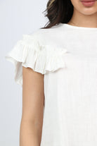 نتشي بلوزة رسمية فسكوزة بأكمام قصيرة كشكش نسائي