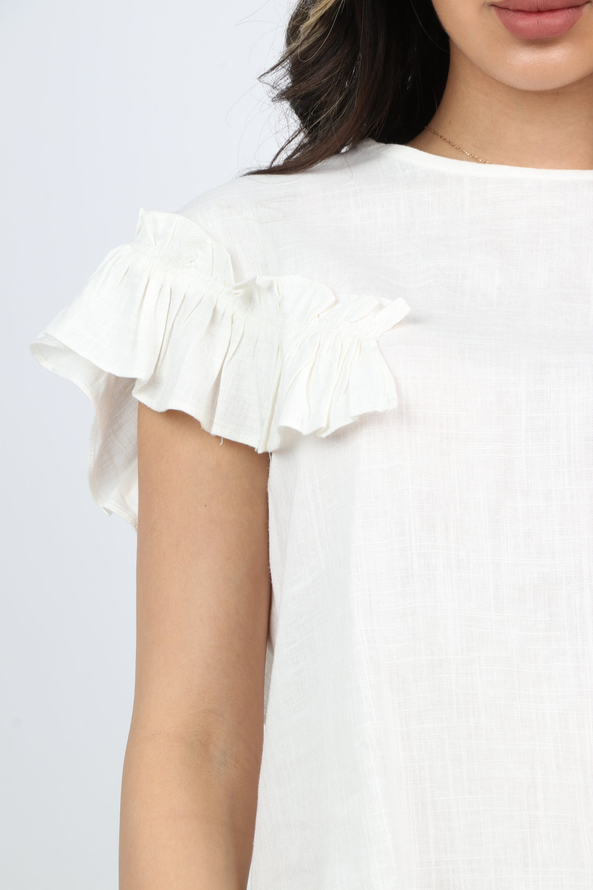 نتشي بلوزة رسمية فسكوزة بأكمام قصيرة كشكش نسائي