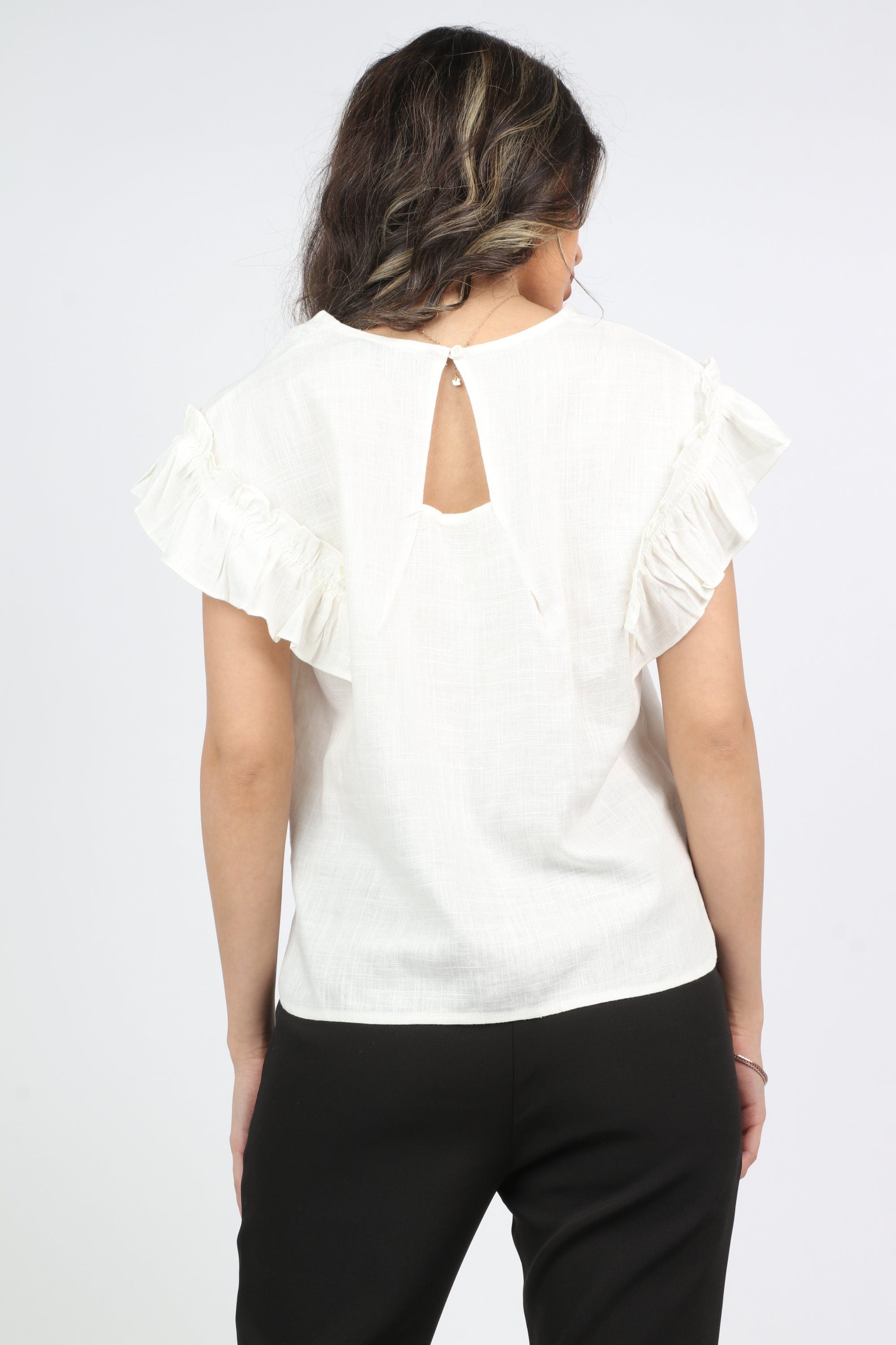 نتشي بلوزة رسمية فسكوزة بأكمام قصيرة كشكش نسائي