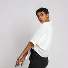 نتشي قميص سادة بياقة وأزرار أمامية كم طويل وربطة على الخصر نسائي