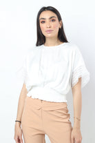 نتشي بلوزة قصيرة واسعة بوسط كم واسع قصير نسائي