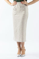 نتشي تنورة ميدي بوليستر مصممه بجيوب أمامية وخصر مطاط