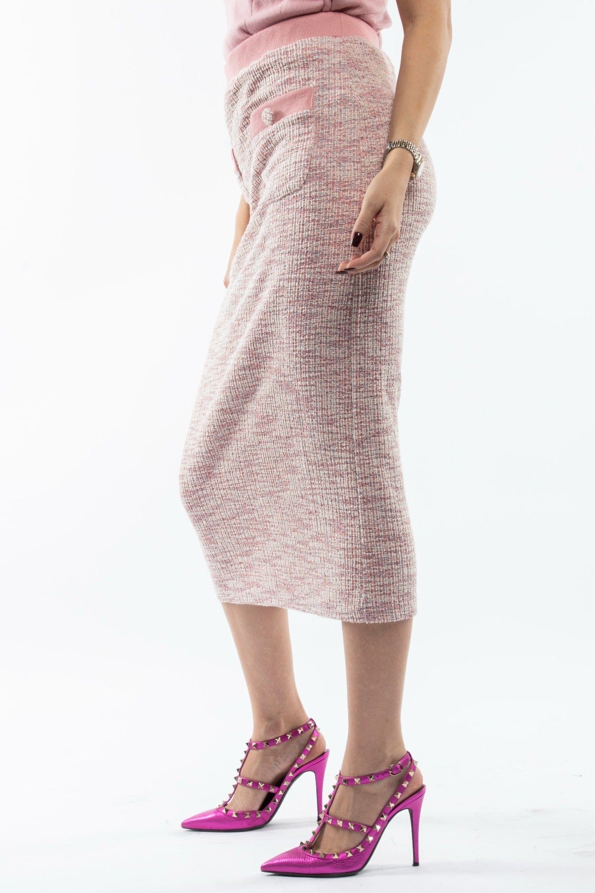 نتشي تنورة ميدي بوليستر مصممه بجيوب أمامية وخصر مطاط