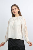 نتشي بلوزة كلاسيك بكم طويل بكشكشة نسائي