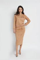 نتشي تنورة ميدي خصر مرتفع مضلع جملي