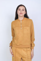 نتشي بلوزة بجيوب وسحاب كم طويل نسائي