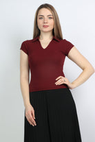 نتشي بلوزة رقبة سبعة بياقة كم قصير نسائي