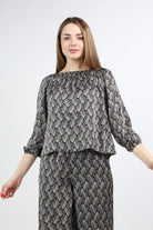 نتشي بلوزة منقوشة رقبة دائرية 3/4 كم نسائي