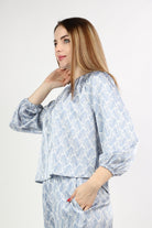 نتشي بلوزة منقوشة رقبة دائرية 3/4 كم نسائي