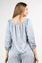 نتشي بلوزة منقوشة رقبة دائرية 3/4 كم نسائي