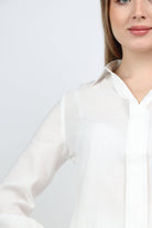 نتشي قميص كلاسيك بياقة وكم طويل نسائي