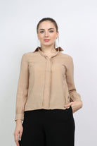 نتشي قميص كلاسيك بياقة وكم طويل نسائي