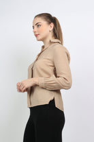 نتشي قميص كلاسيك بياقة وكم طويل نسائي