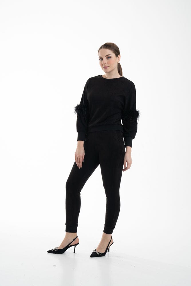 نتشي بنطال نسائي ضيق للمنزل أسود