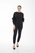 نتشي بنطال نسائي ضيق للمنزل أسود