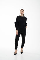 نتشي بنطال نسائي ضيق للمنزل أسود