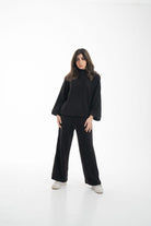 نتشي بلوزة نسائي برقبة كم طويل بياقة مرتفعة سادة