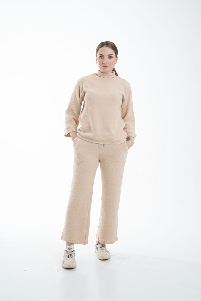 نتشي بلوزة نسائي برقبة كم طويل بياقة مرتفعة سادة