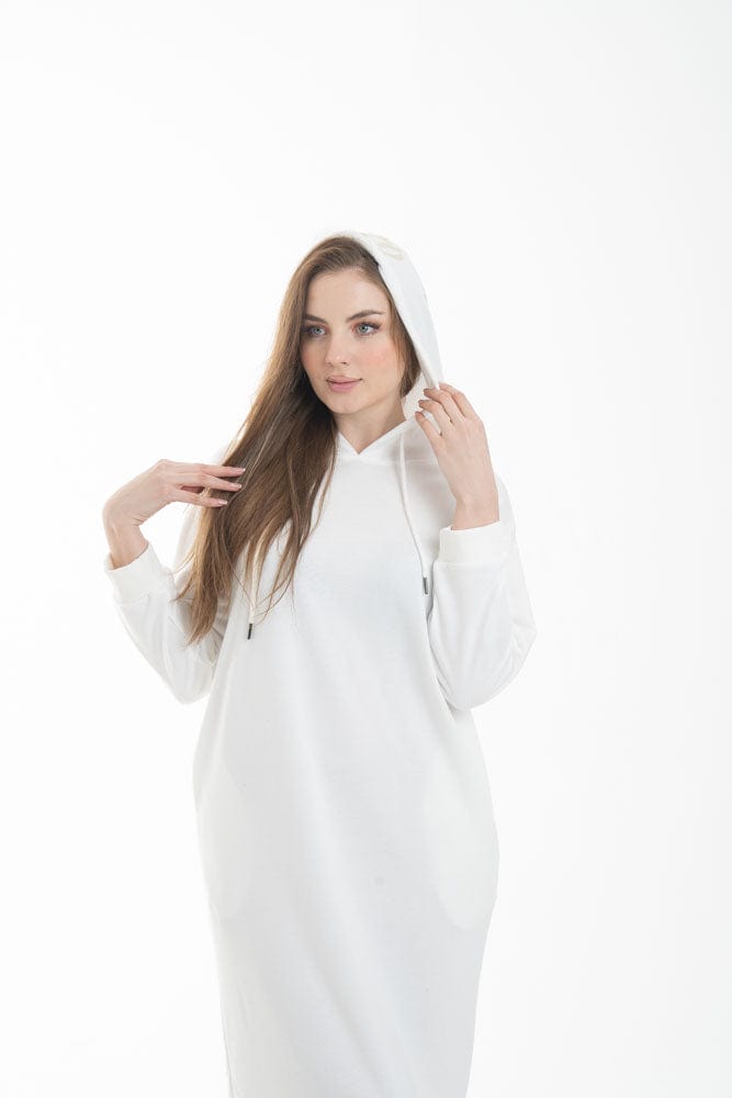 نتشي فستان ميدي بأكمام طويلة وجيب امامي ملحق بهودي