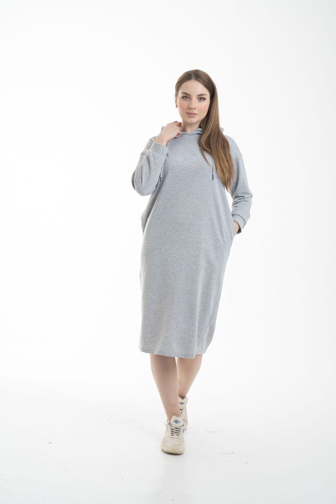 نتشي فستان ميدي بأكمام طويلة وجيب امامي ملحق بهودي