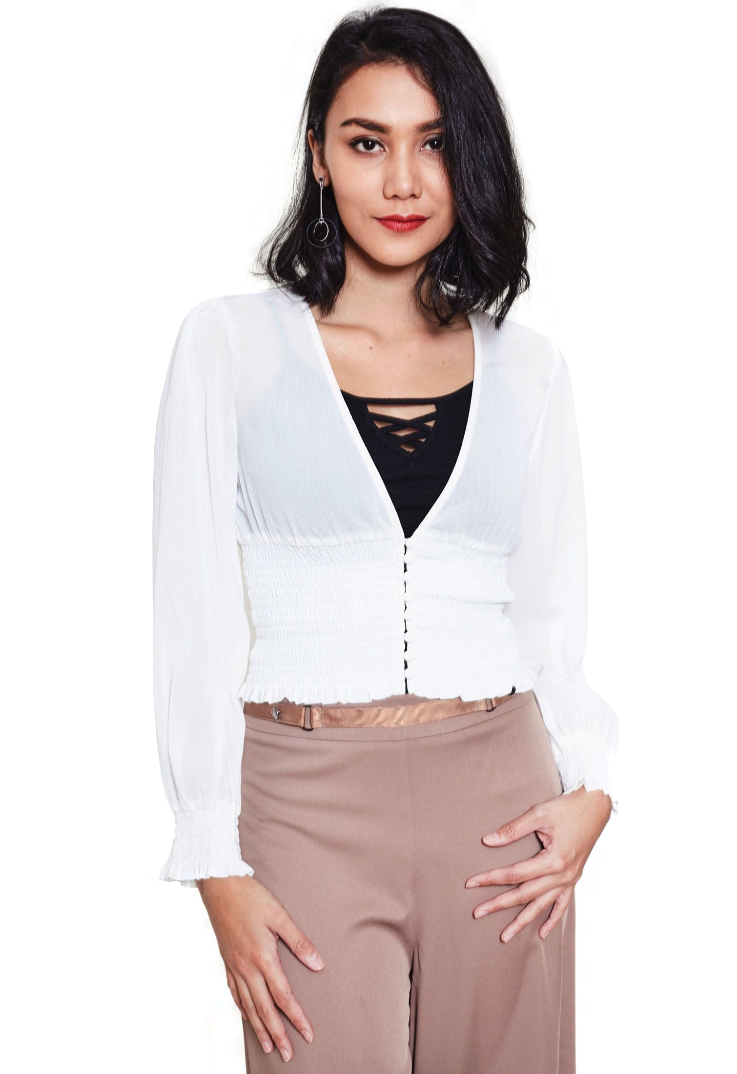 نتشي كارديجان مخصر بأزرار أمامية 3/4 كم طويل