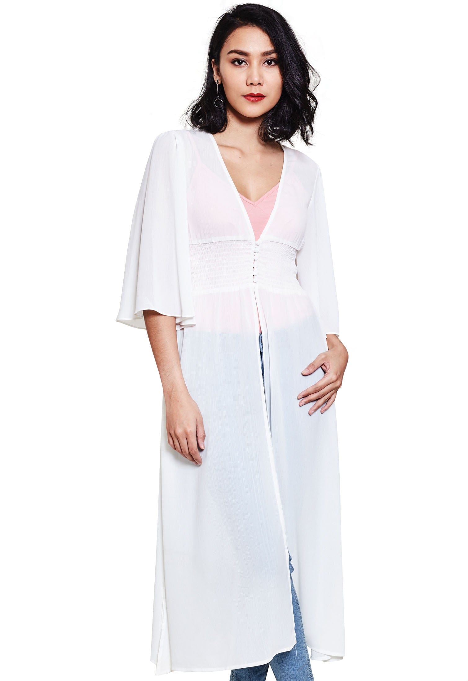 نتشي كارديجان سادة مخصر 3/4 كم واسع