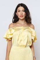 نتشي بلوزة ستان أوف شولدر أكمام مكشكشة نسائي