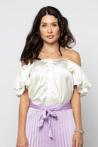 نتشي بلوزة ستان أوف شولدر أكمام مكشكشة نسائي