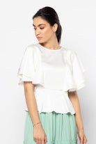 نتشي بلوزة ستان فراشة كم مكشكش طبقات طويل نسائي