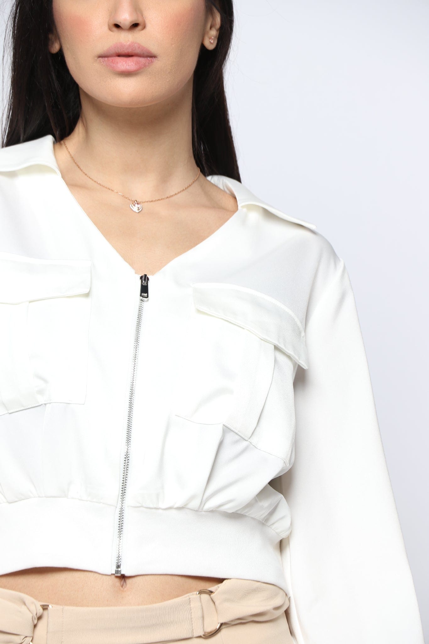 نتشي بلوزة نص بطن مخصر بسحاب كم طويل نسائي