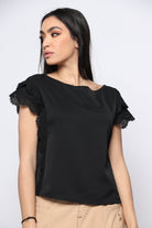 نتشي بلوزة كلاسيك كم قصير مزينة دانتيل فخمة نسائي