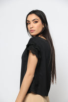 نتشي بلوزة كلاسيك كم قصير مزينة دانتيل فخمة نسائي